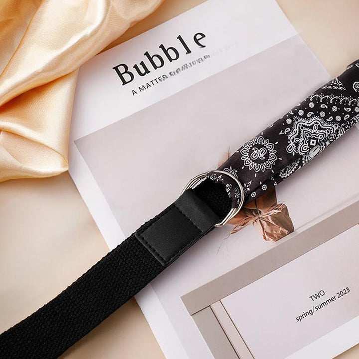 Fashionable Black Double-Loop Printed Silk Belt - image 2