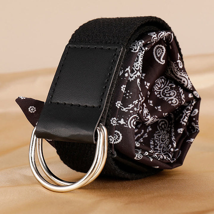 Fashionable Black Double-Loop Printed Silk Belt - image 4