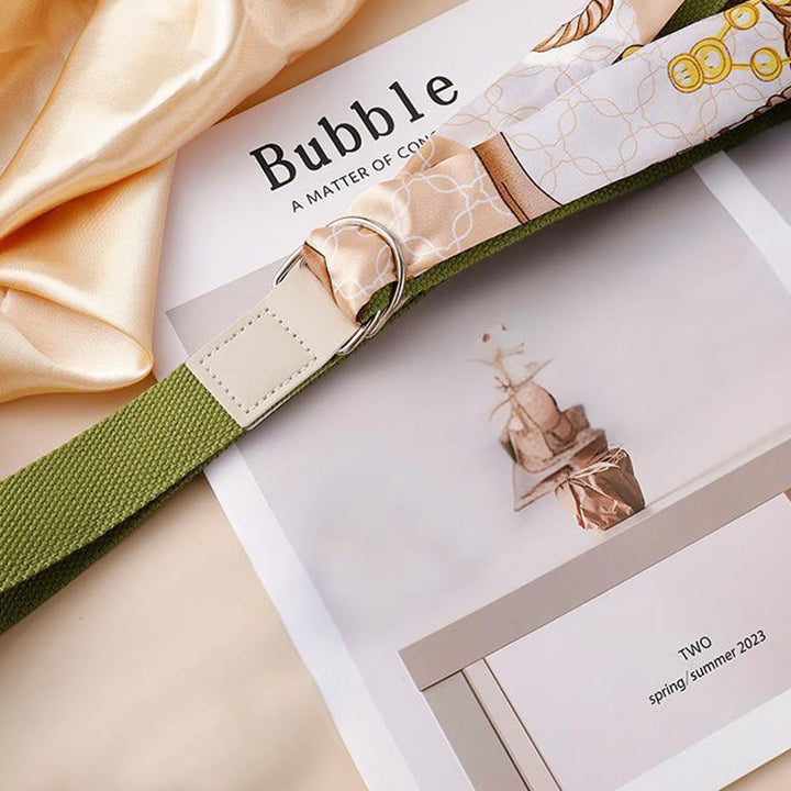 Fashionable Green Double-Loop Printed Silk Belt - image 2