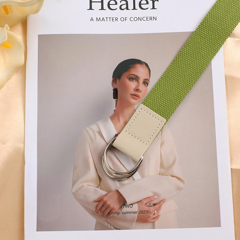 Fashionable Green Double-Loop Printed Silk Belt - image 3