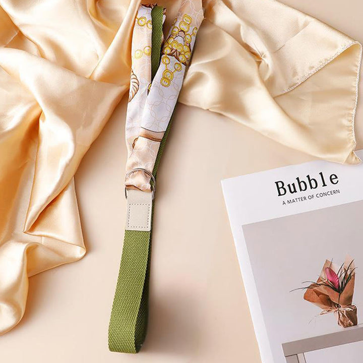 Fashionable Green Double-Loop Printed Silk Belt - image 1