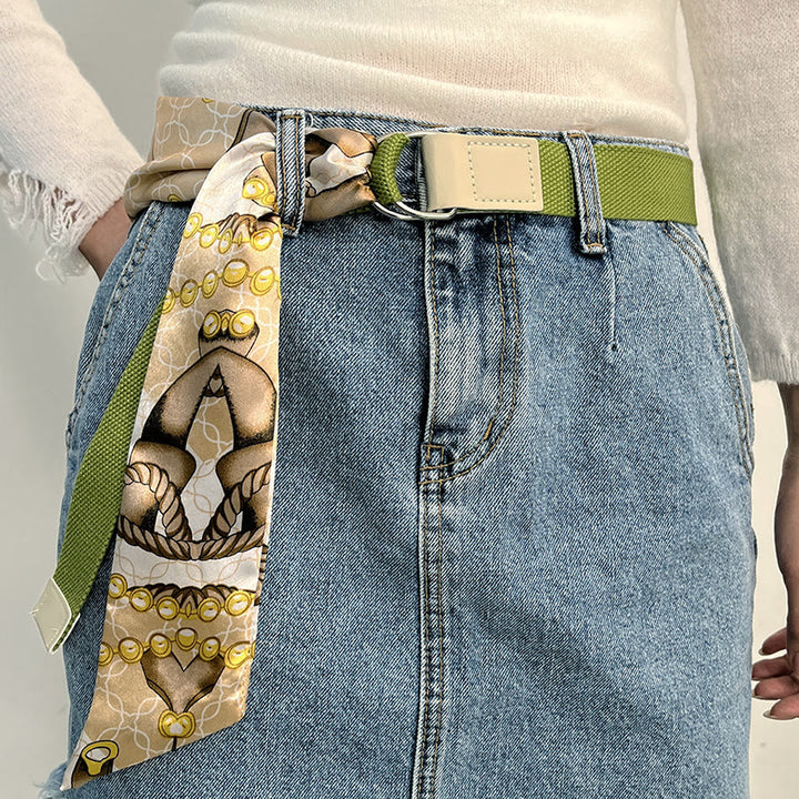 Fashionable Green Double-Loop Printed Silk Belt - Green - image 0