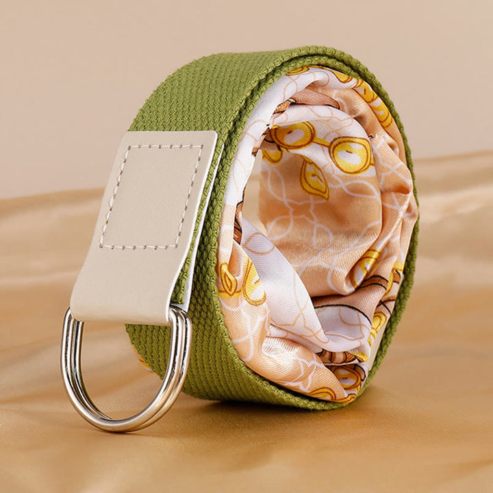 Fashionable Green Double-Loop Printed Silk Belt - image 4