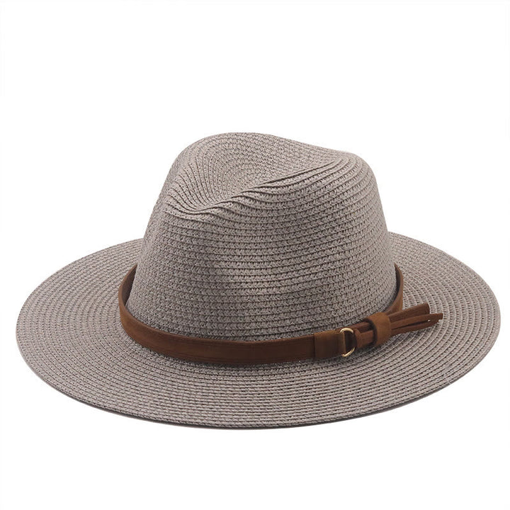 Outdoor Sunshade Knitted Men's Cowboy Hat With Brown Belt - Grey - M (22 "-22 7/8") - image 3