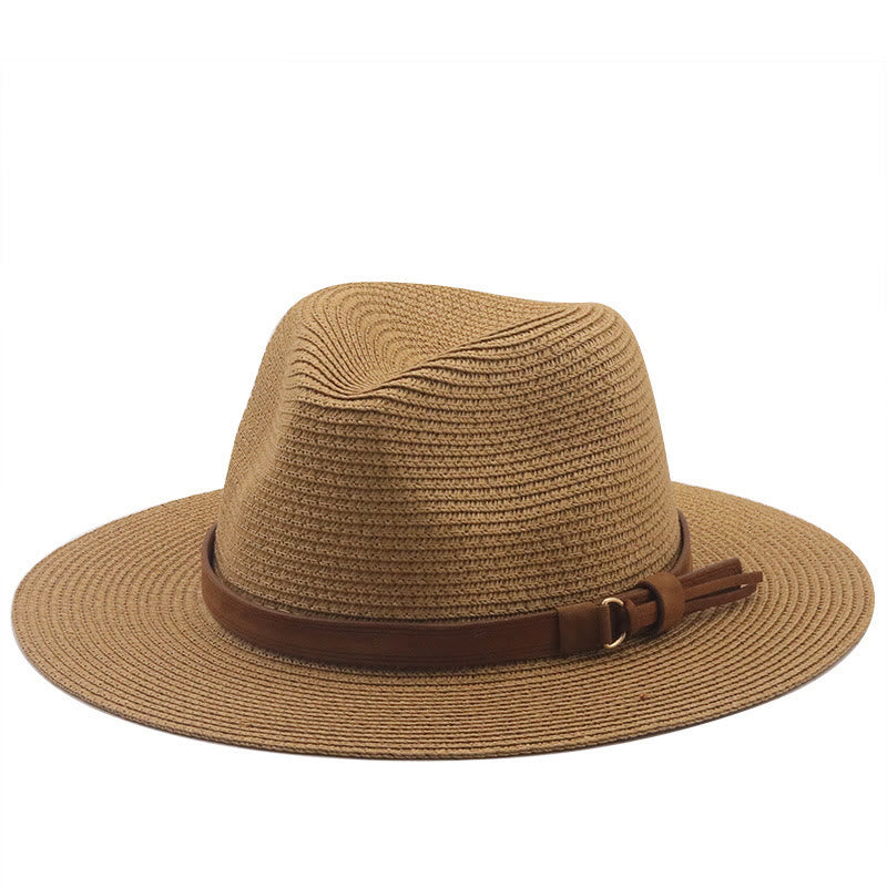 Outdoor Sunshade Knitted Men's Cowboy Hat With Brown Belt - Khaki - M (22 "-22 7/8") - image 0