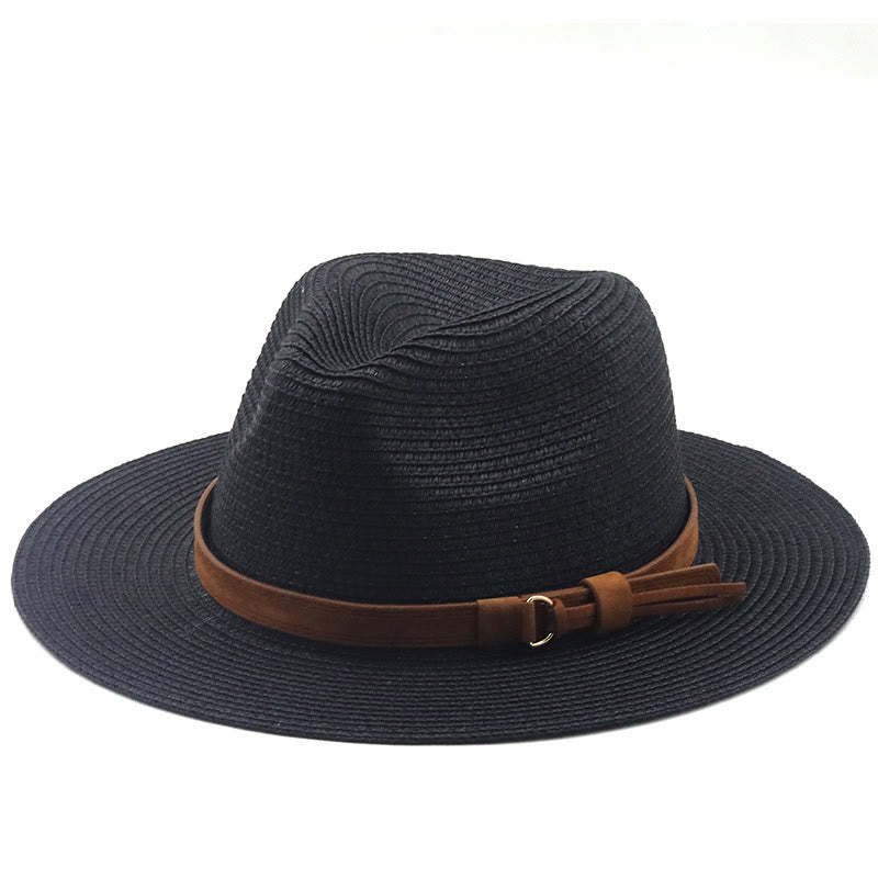 Outdoor Sunshade Knitted Men's Cowboy Hat With Brown Belt - Black - M (22 "-22 7/8") - image 6