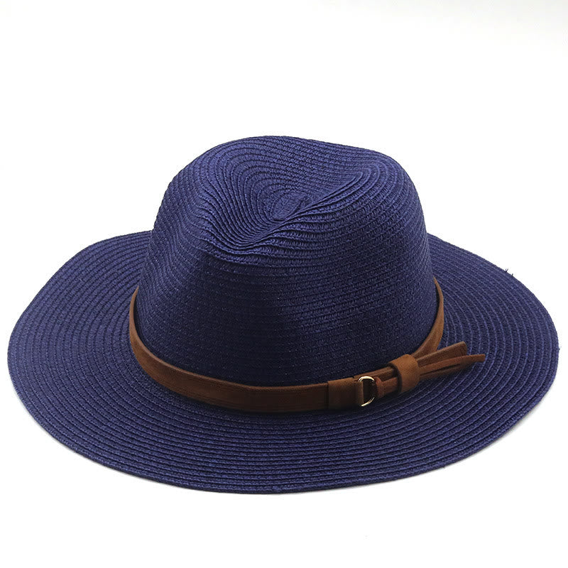 Outdoor Sunshade Knitted Men's Cowboy Hat With Brown Belt - Navy Blue - M (22 "-22 7/8") - image 4