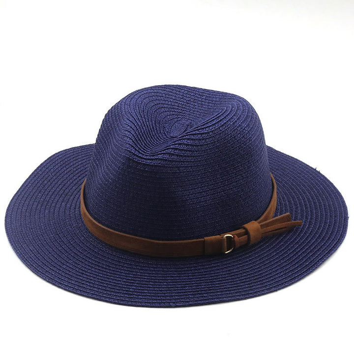 Outdoor Sunshade Knitted Men's Cowboy Hat With Brown Belt - Navy Blue - M (22 "-22 7/8") - image 4