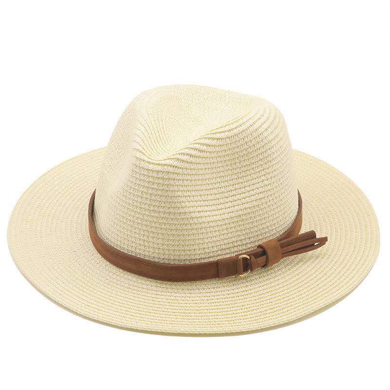 Outdoor Sunshade Knitted Men's Cowboy Hat With Brown Belt - Milky White - M (22 "-22 7/8") - image 9