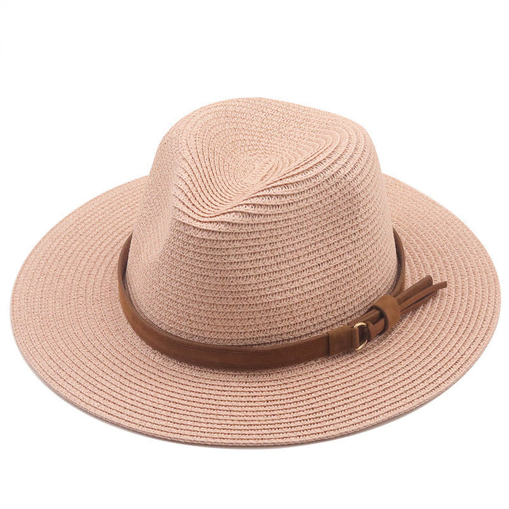 Outdoor Sunshade Knitted Men's Cowboy Hat With Brown Belt - Pink - M (22 "-22 7/8") - image 2