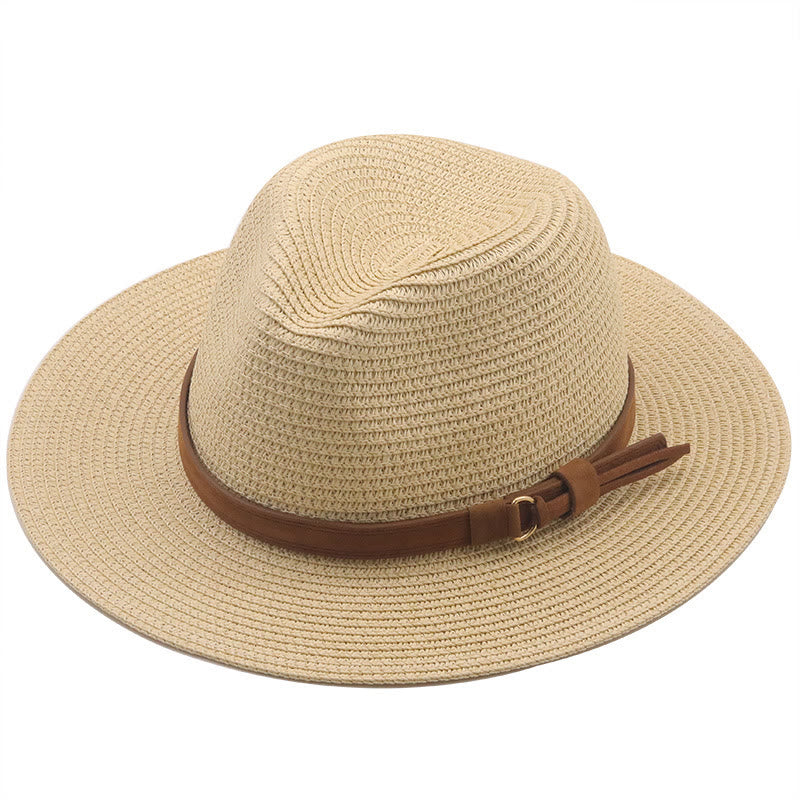 Outdoor Sunshade Knitted Men's Cowboy Hat With Brown Belt - Beige - M (22 "-22 7/8") - image 8