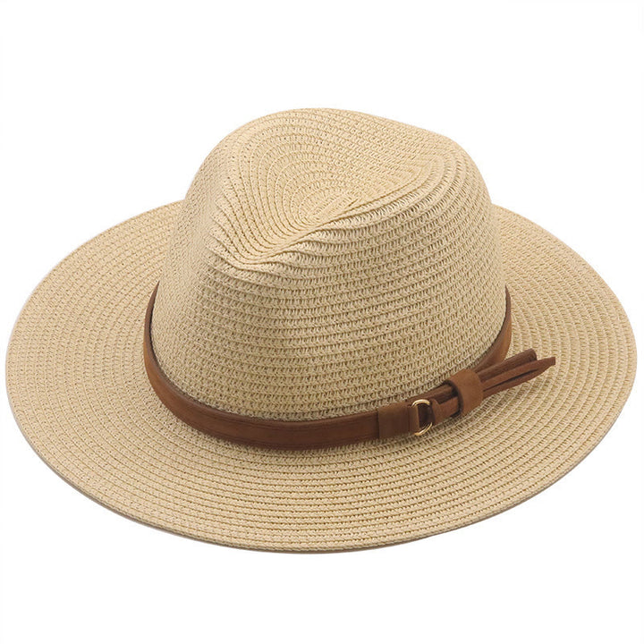 Outdoor Sunshade Knitted Men's Cowboy Hat With Brown Belt - Beige - M (22 "-22 7/8") - image 8