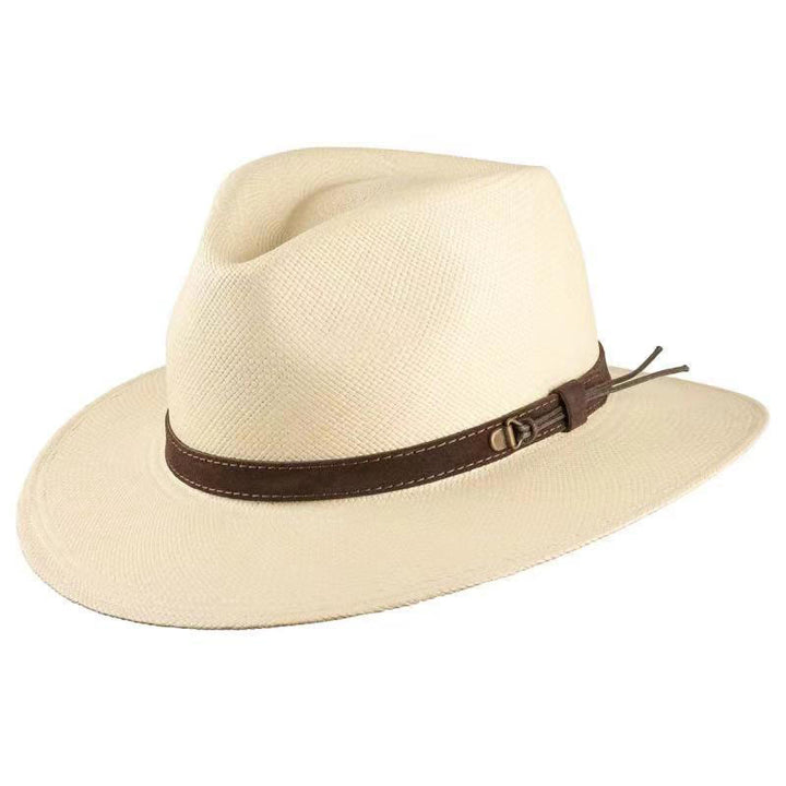 Hand Woven Solid Color With Strap Men's Cowboy Hat - Beige - L (22 7/8"-23 5/8") - image 0