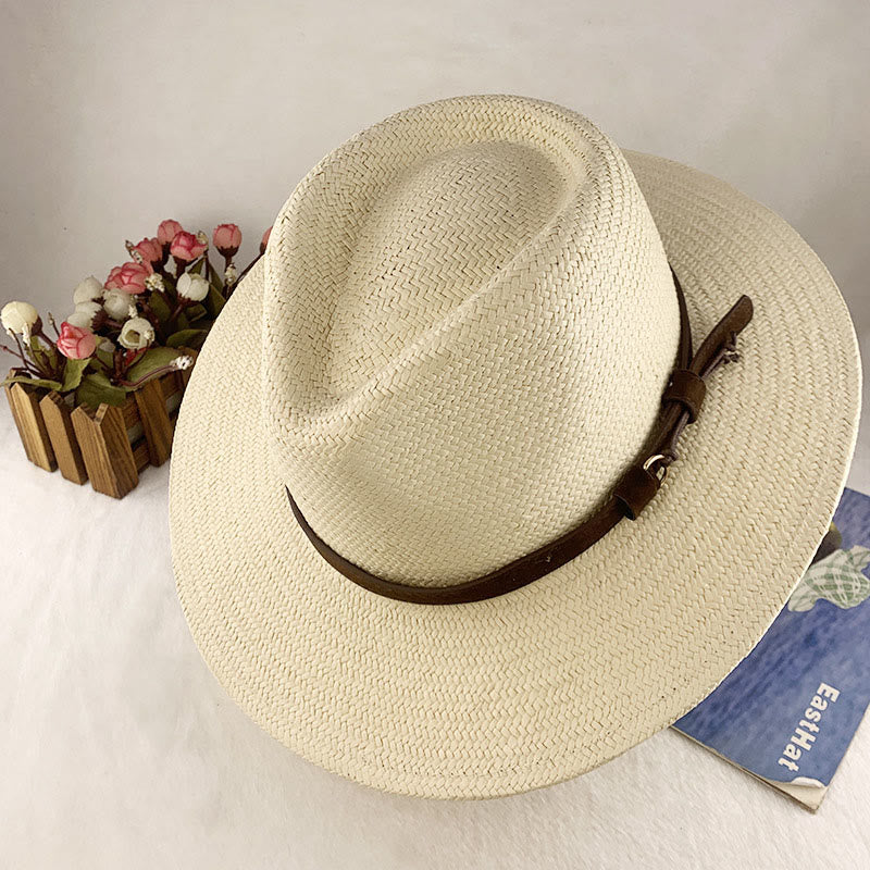 Hand Woven Solid Color With Strap Men's Cowboy Hat - image 1