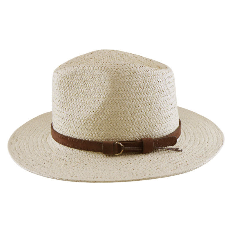Hand Woven Solid Color With Strap Men's Cowboy Hat - image 2