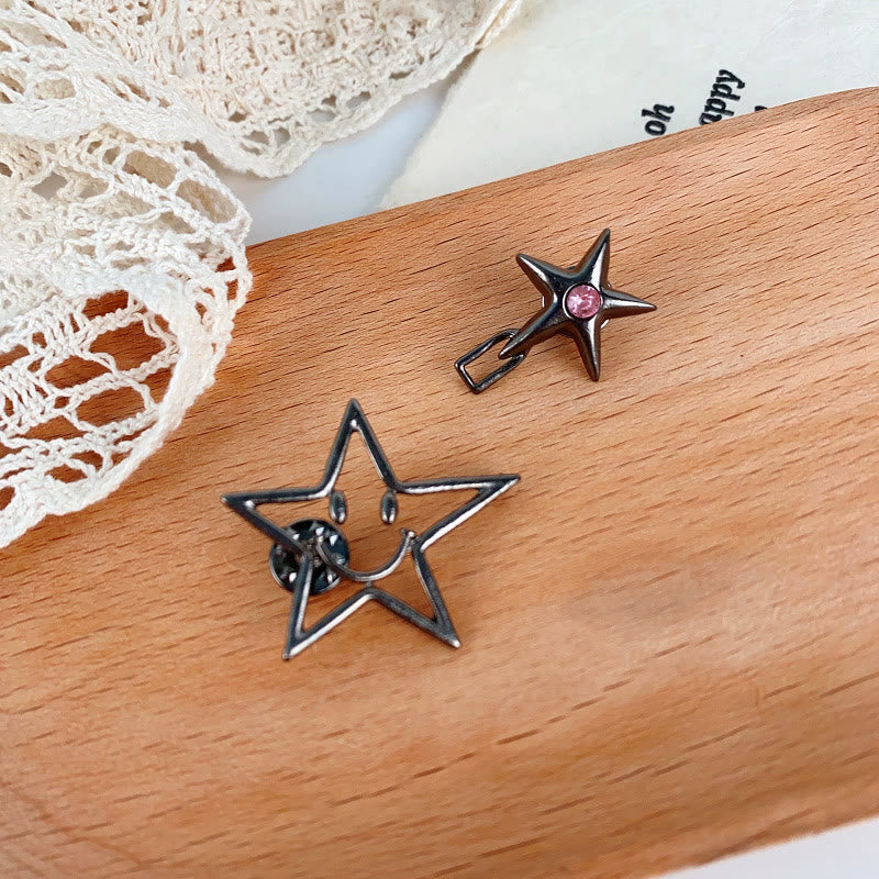 Black Hollow Smiling Face Pentagram Shaped Belt Clip - Black - image 1