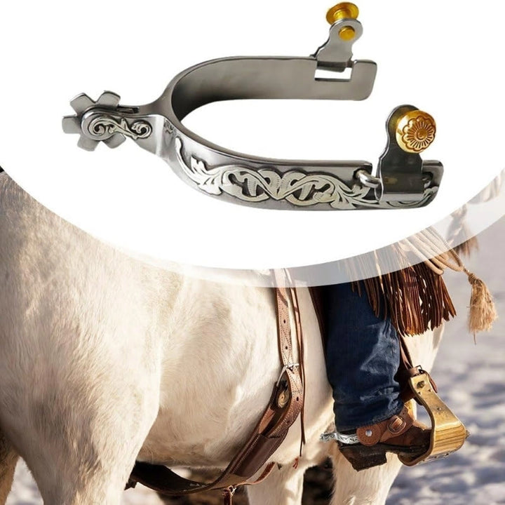 Halloween Silver Hand Carved With Gear Cowboy Spurs - image 2