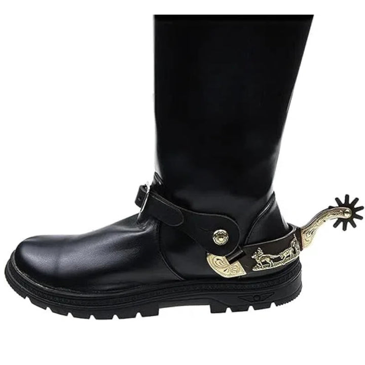 Copper Inlaid Horseman With Carved Edges Cowboy Spurs - image 3