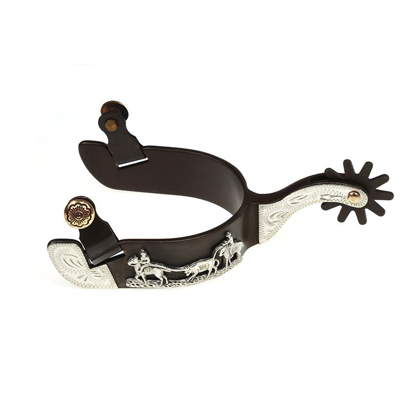 Copper Inlaid Horseman With Carved Edges Cowboy Spurs - Silver - image 0