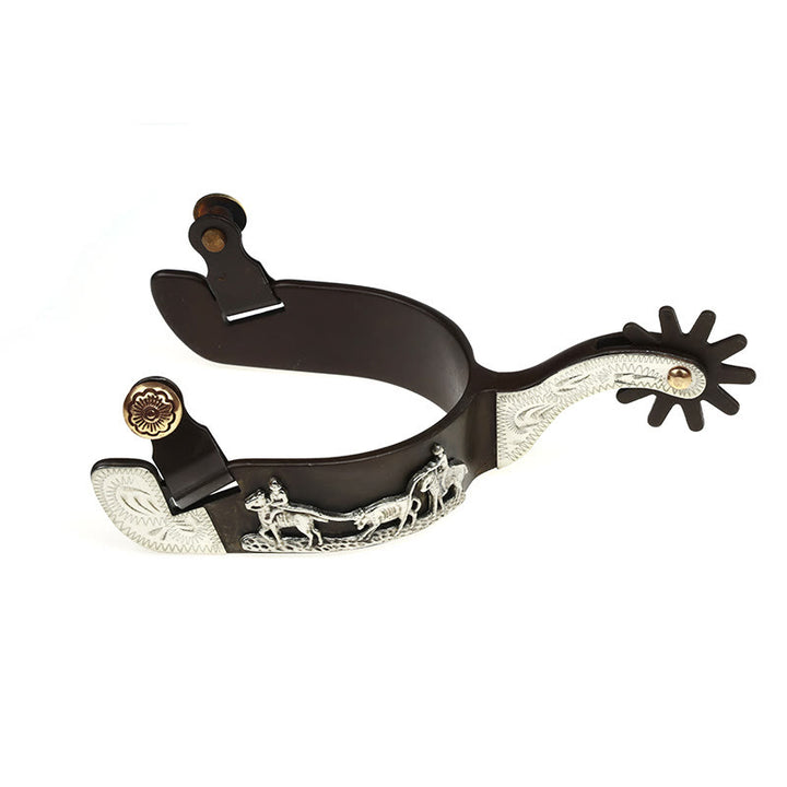 Copper Inlaid Horseman With Carved Edges Cowboy Spurs - Silver - image 0