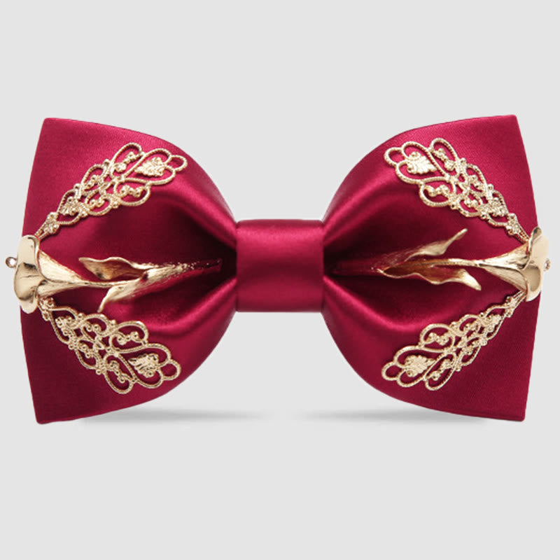 Men's Golden Floral Calla Lily Bow Tie - Red - image 0