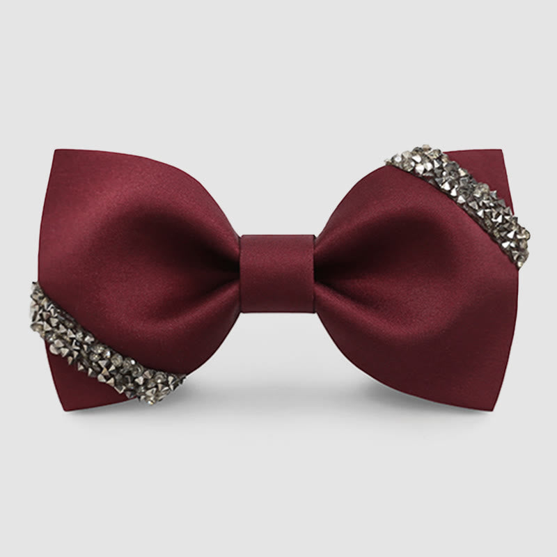 Men's Classy Rhinestone Wedding Bow Tie - Burgundy - image 0
