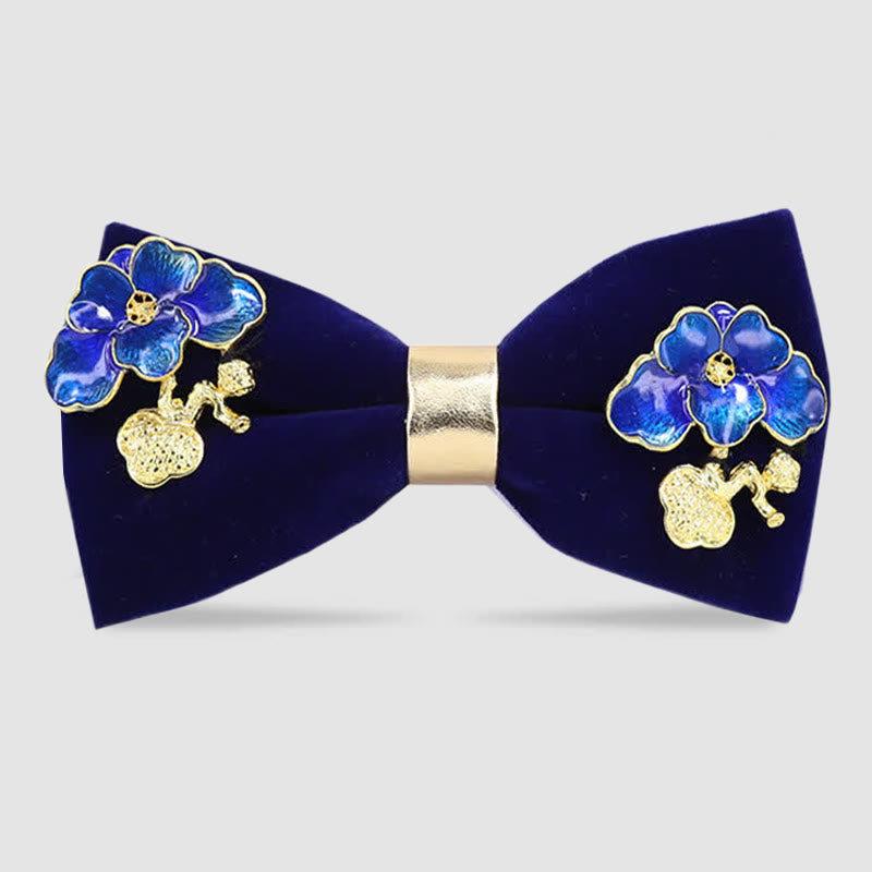 Men's Enamel Flowers Leaves Decor Bow Tie - Navy - image 0