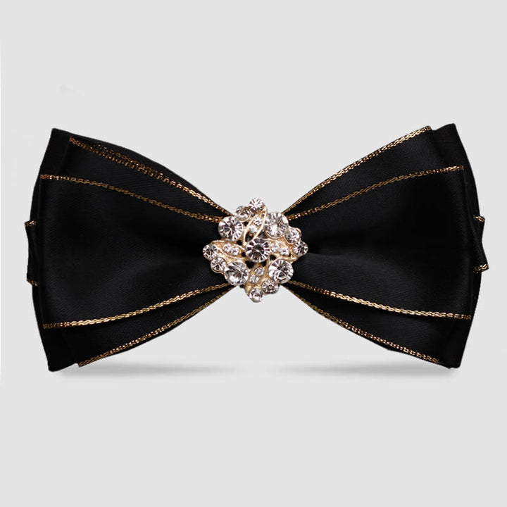 Men's Rhinestone Flower Golden Edge Bow Tie - Black - image 0