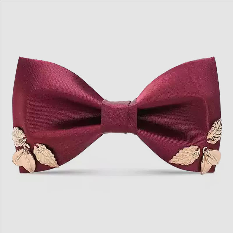 Men's Burgundy Metal Leaves Embellishment Bow Tie - Style #1 - image 0