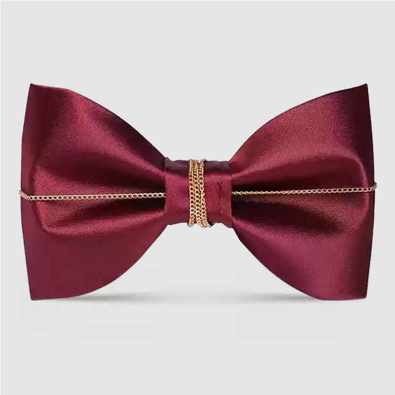 Men's Burgundy Metal Leaves Embellishment Bow Tie - Style #4 - image 11