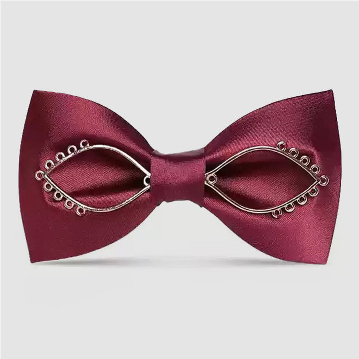 Men's Burgundy Metal Leaves Embellishment Bow Tie - Style #3 - image 10