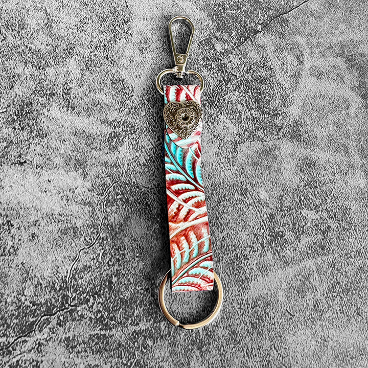 Western Genuine Leather Embossed Pendant Keychain - Red Heart Shape - image 5