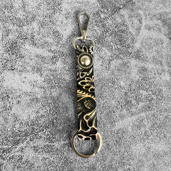 Western Genuine Leather Embossed Pendant Keychain - Black&Yellow - image 4