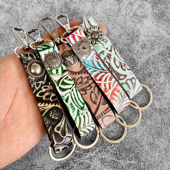 Western Genuine Leather Embossed Pendant Keychain - image 0