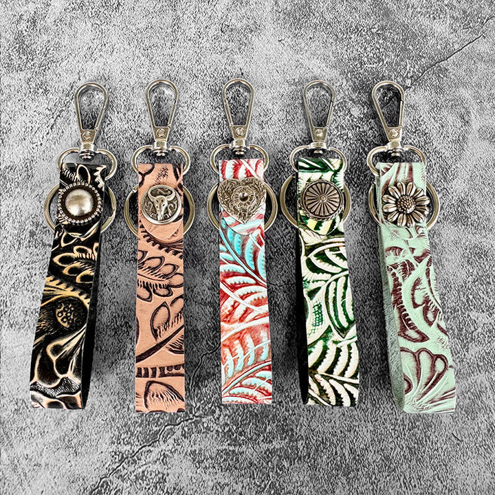 Western Genuine Leather Embossed Pendant Keychain - image 1