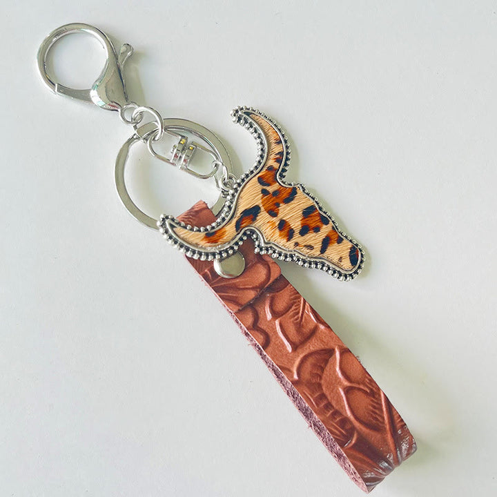 Western Style Brown Leather Bull Pendant Keychain - Style #3 - image 3