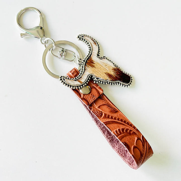 Western Style Brown Leather Bull Pendant Keychain - Style #4 - image 4