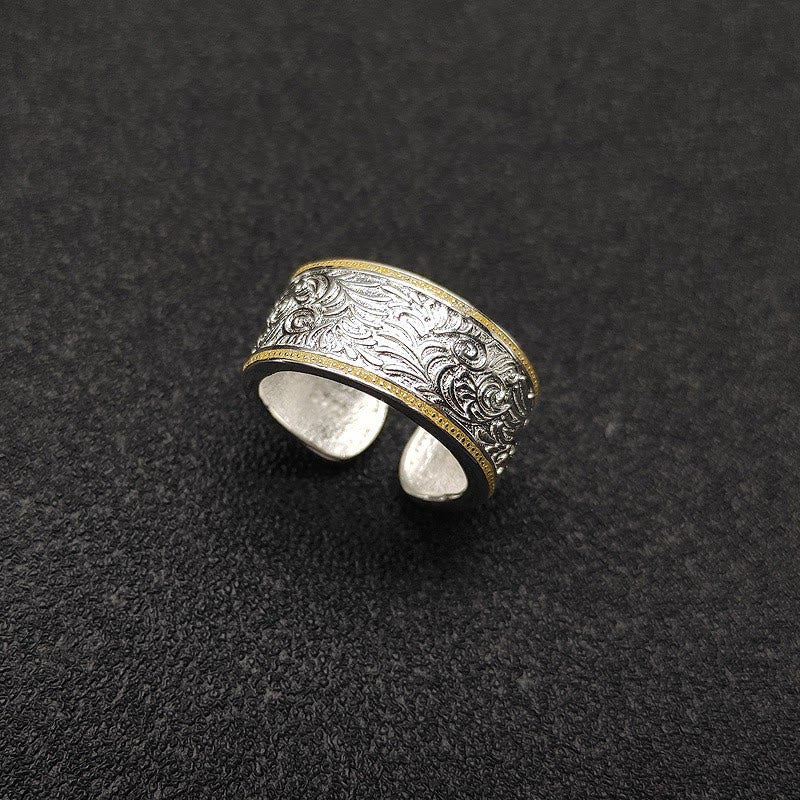 Adjustable Opening Gold Silver Grass Patterned Ring - Gold and Silver - Adjustable - image 0
