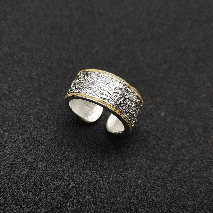 Adjustable Opening Gold Silver Grass Patterned Ring - Gold and Silver - Adjustable - image 0
