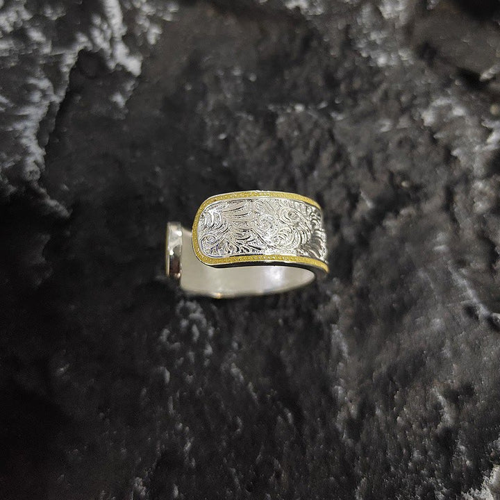 Adjustable Opening Gold Silver Grass Patterned Ring - image 2