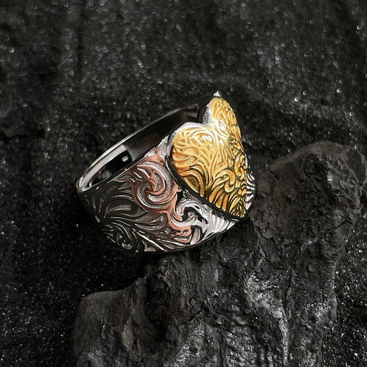 Adjustable Gold And Silver Contrasting Grass Patterned Heart Ring - Gold and Silver - Adjustable - image 0