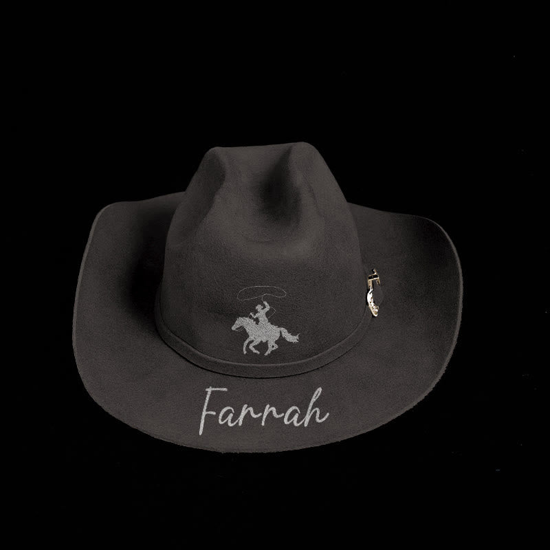 Customizable Horse Riding Pattern Text Cowboy Hat With Belt - image 11