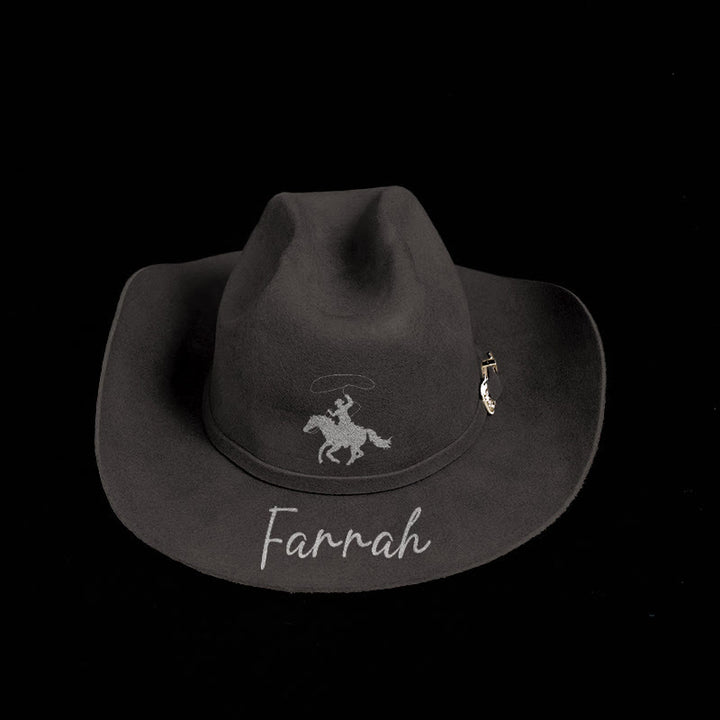 Customizable Horse Riding Pattern Text Cowboy Hat With Belt - image 11