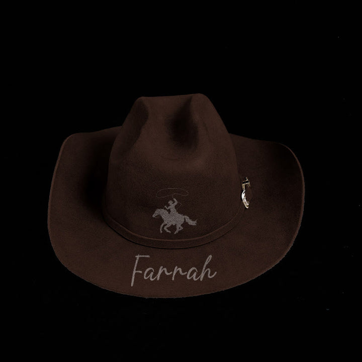 Customizable Horse Riding Pattern Text Cowboy Hat With Belt - image 9