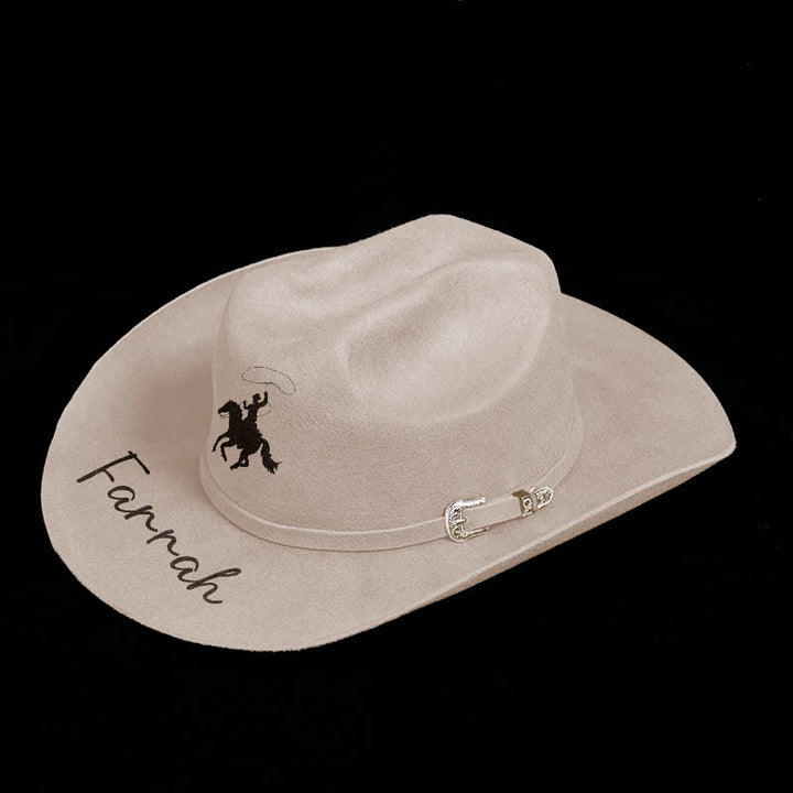 Customizable Horse Riding Pattern Text Cowboy Hat With Belt - image 1