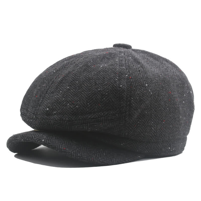 Middle-Aged Herringbone Classic Octagonal Beret Hat - Gray & Colored Dots - L (23 1/4"-23 5/8") - image 2