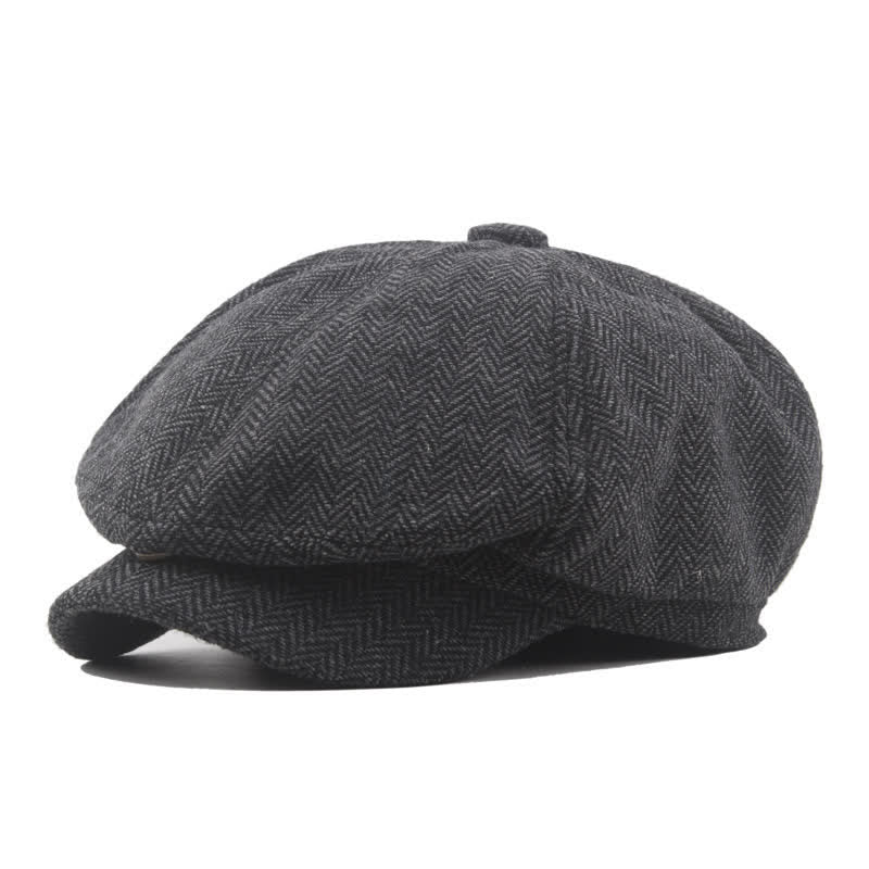 Middle-Aged Herringbone Classic Octagonal Beret Hat - Gray - L (23 1/4"-23 5/8") - image 0