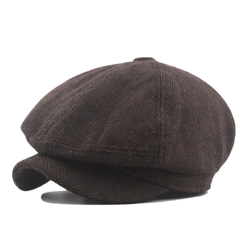 Middle-Aged Herringbone Classic Octagonal Beret Hat - Brown - L (23 1/4"-23 5/8") - image 1