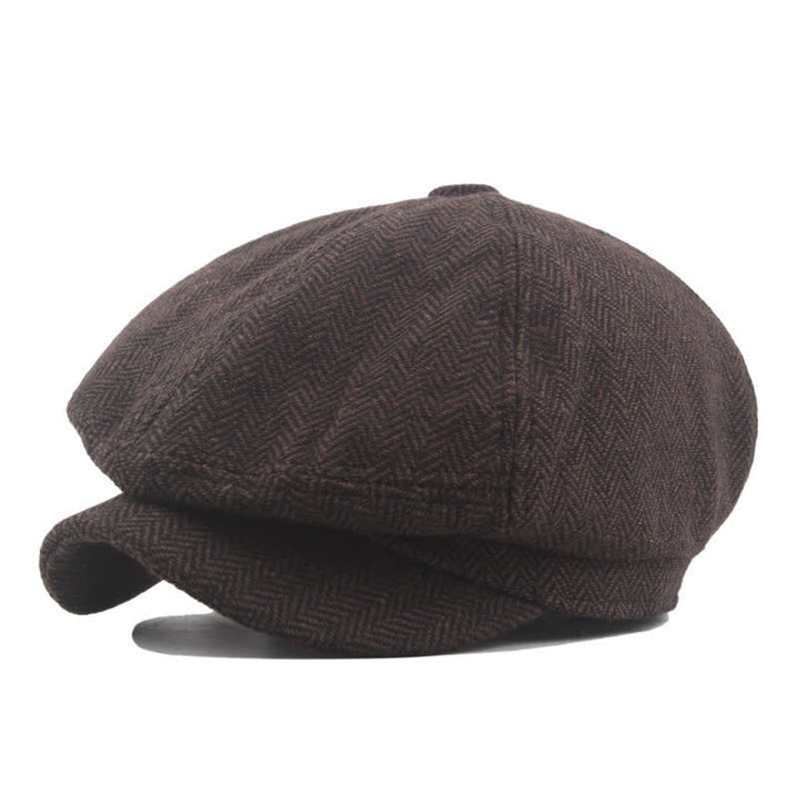 Middle-Aged Herringbone Classic Octagonal Beret Hat - Brown - L (23 1/4"-23 5/8") - image 1