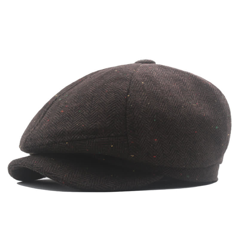 Middle-Aged Herringbone Classic Octagonal Beret Hat - Brown & Colored Dots - L (23 1/4"-23 5/8") - image 3